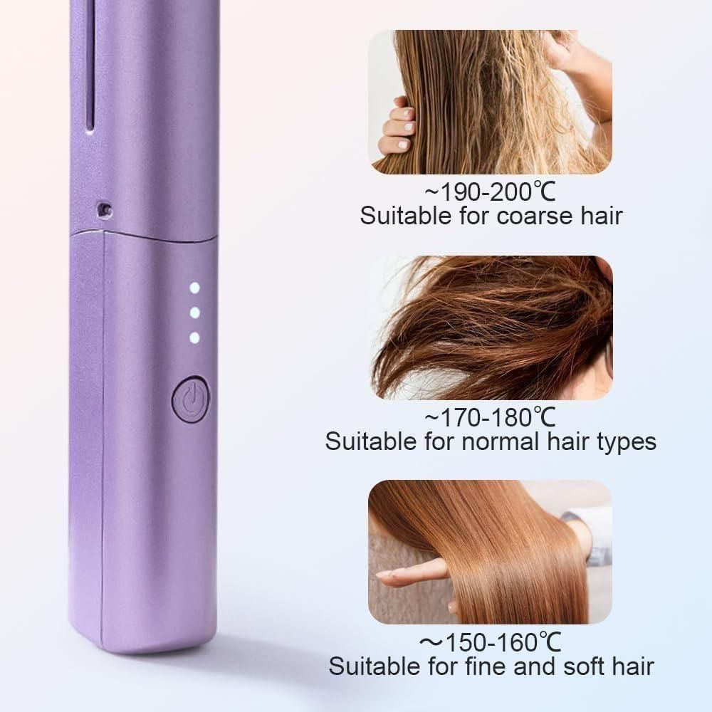 Rechargeable Portable Hair Straightener | Cordless Styling Tool with Adjustable Temperature for Travel and Home Use