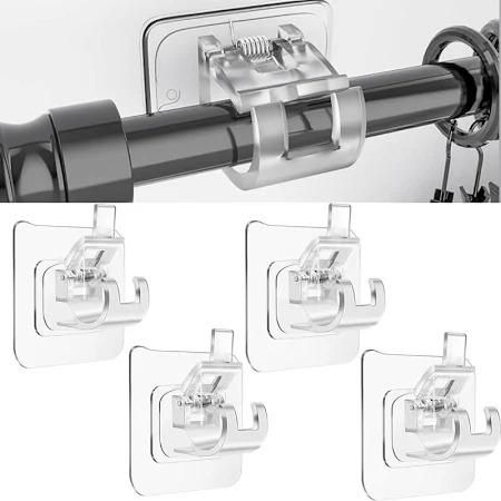 No Drill Crossbar Bracket Rod Clip Hook | Self-Adhesive Curtain Retaining Clip Hanging Rod Holder (Pack of 6, pack of 8 , pack of 12)