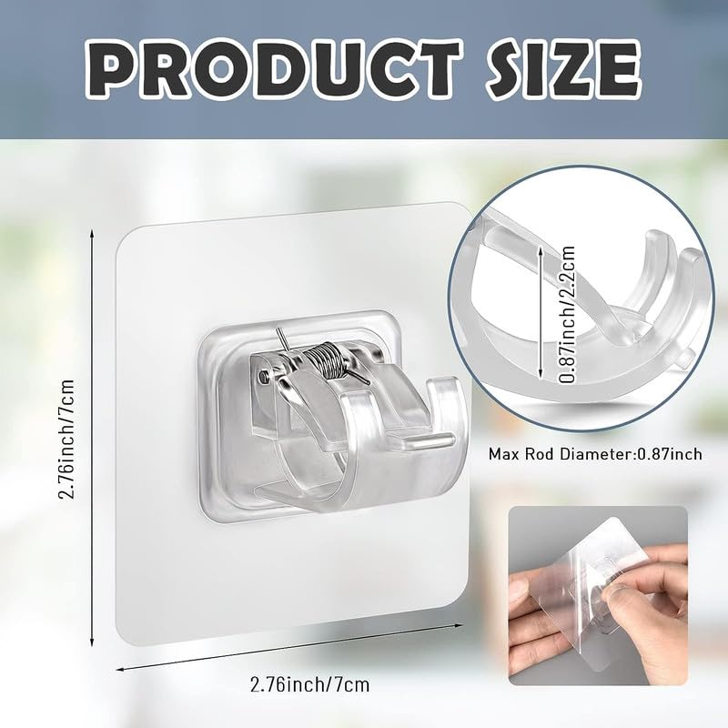 No Drill Crossbar Bracket Rod Clip Hook | Self-Adhesive Curtain Retaining Clip Hanging Rod Holder (Pack of 6, pack of 8 , pack of 12)